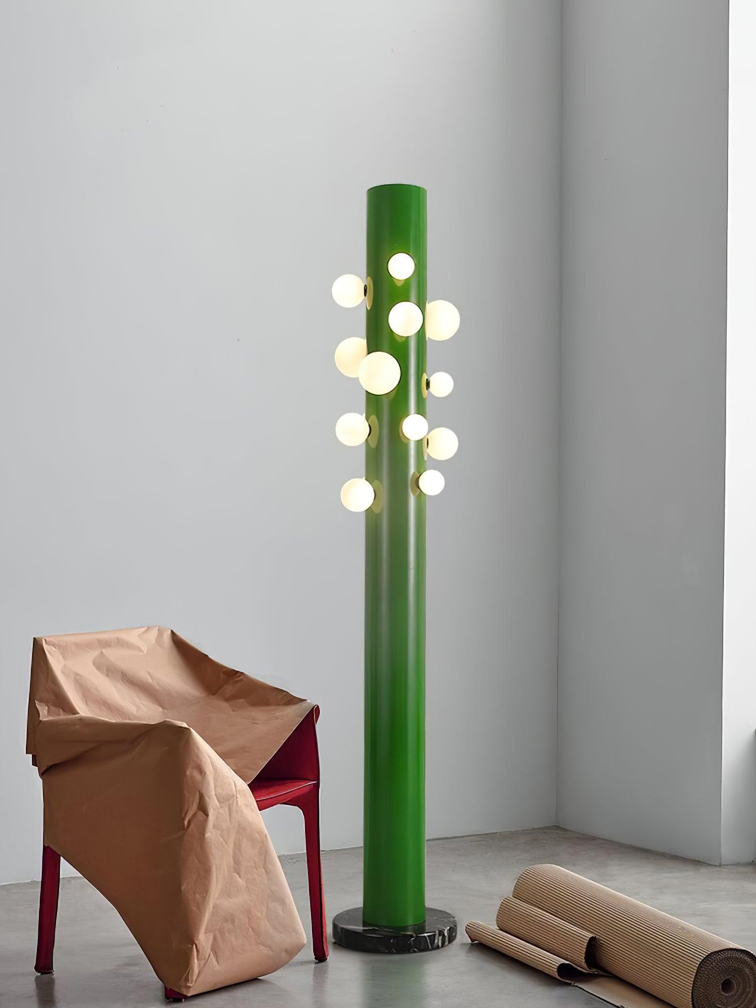 Modern Green Glass Ambient Floor Lamp with Marble Base and White Globe Shade