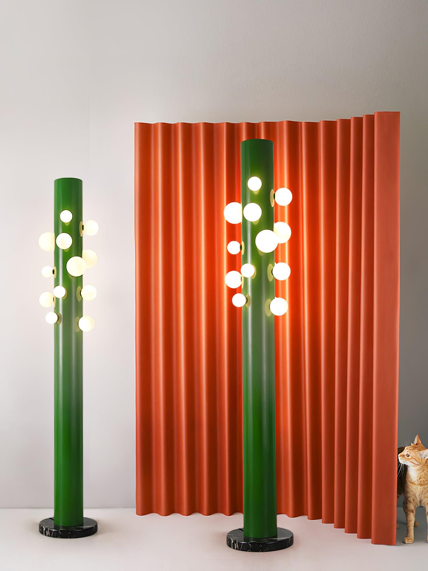 Modern Green Glass Ambient Floor Lamp with Marble Base and White Globe Shade
