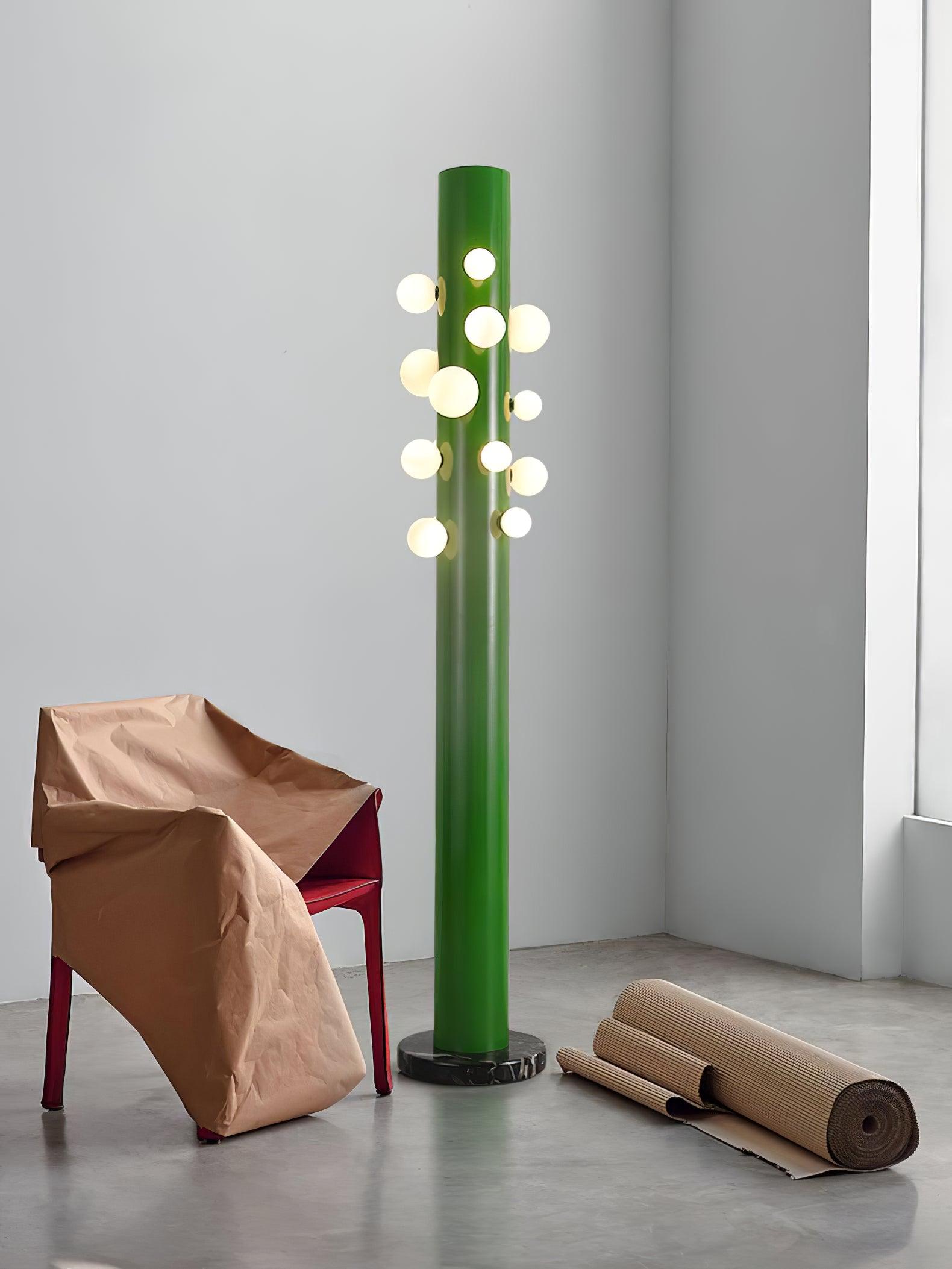 Modern Green Glass Ambient Floor Lamp with Marble Base and White Globe Shade