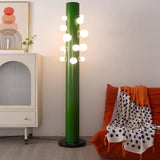 Modern Green Glass Ambient Floor Lamp with Marble Base and White Globe Shade