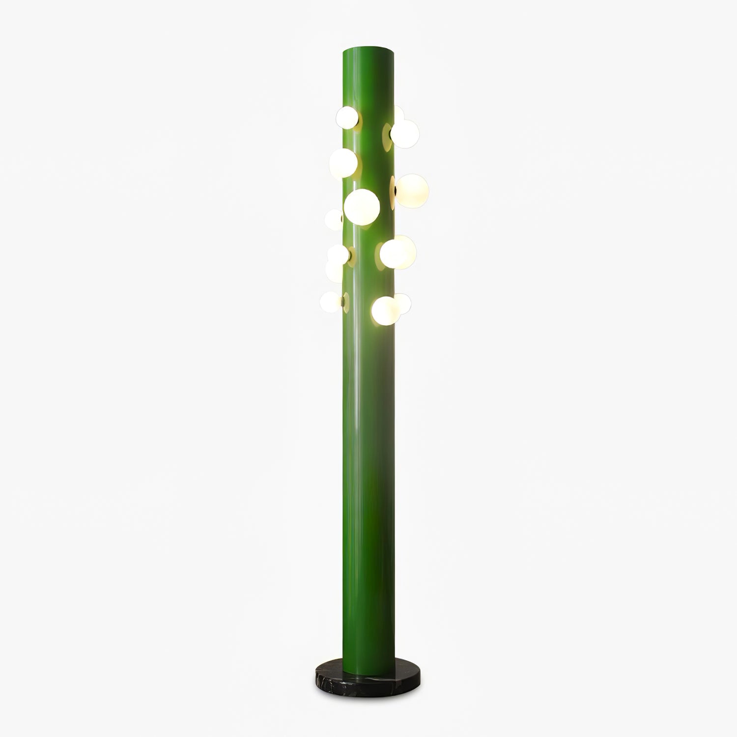 Modern Green Glass Ambient Floor Lamp with Marble Base and White Globe Shade