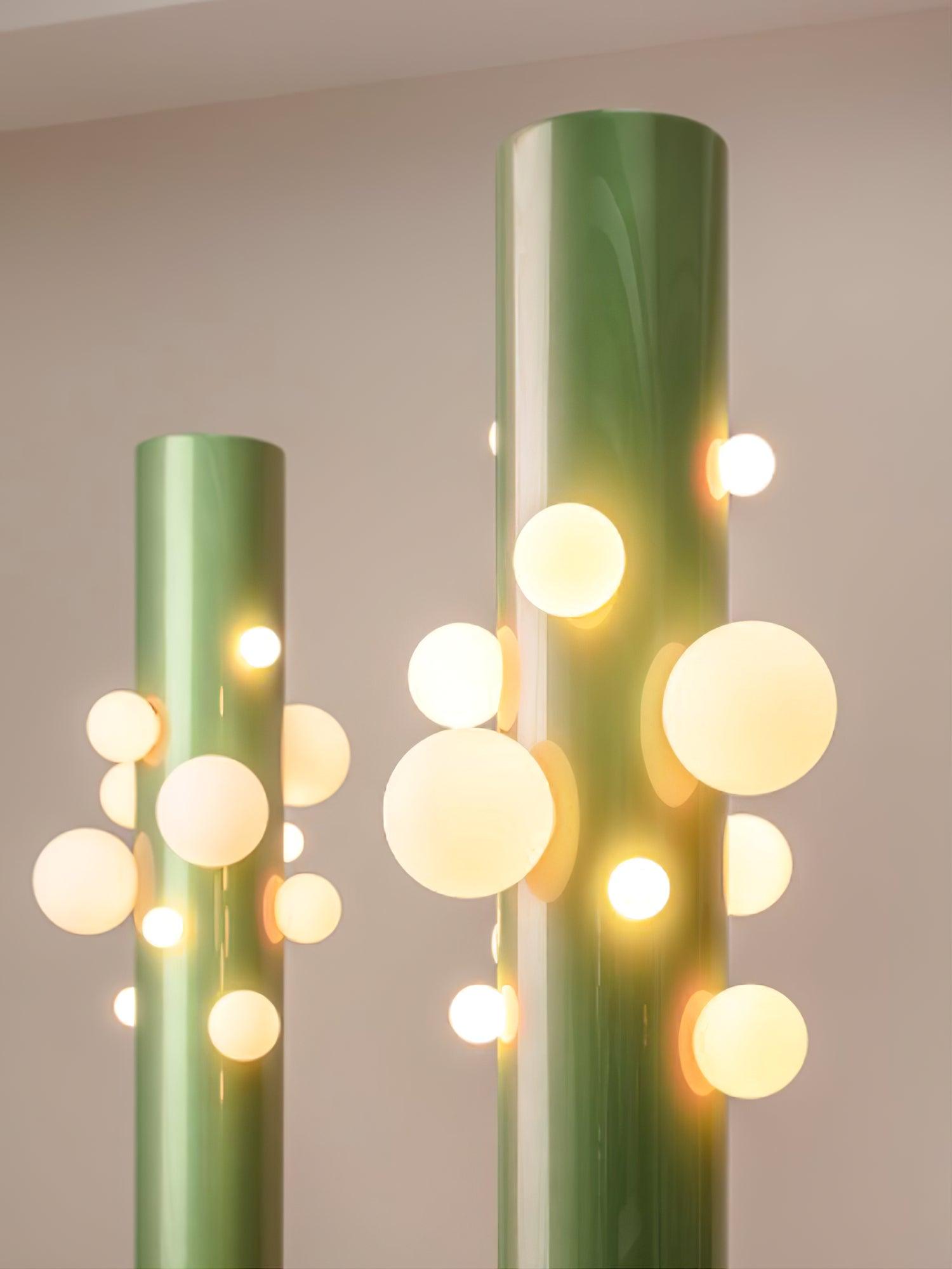 Modern Green Glass Ambient Floor Lamp with Marble Base and White Globe Shade