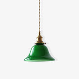 Green Glass Bell Pendant Light with Brass Hardware for Kitchen and Dining Room