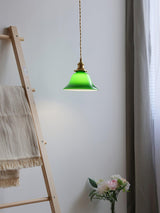 Green Glass Bell Pendant Light with Brass Hardware for Kitchen and Dining Room
