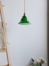 Green Glass Bell Pendant Light with Brass Hardware for Kitchen and Dining Room