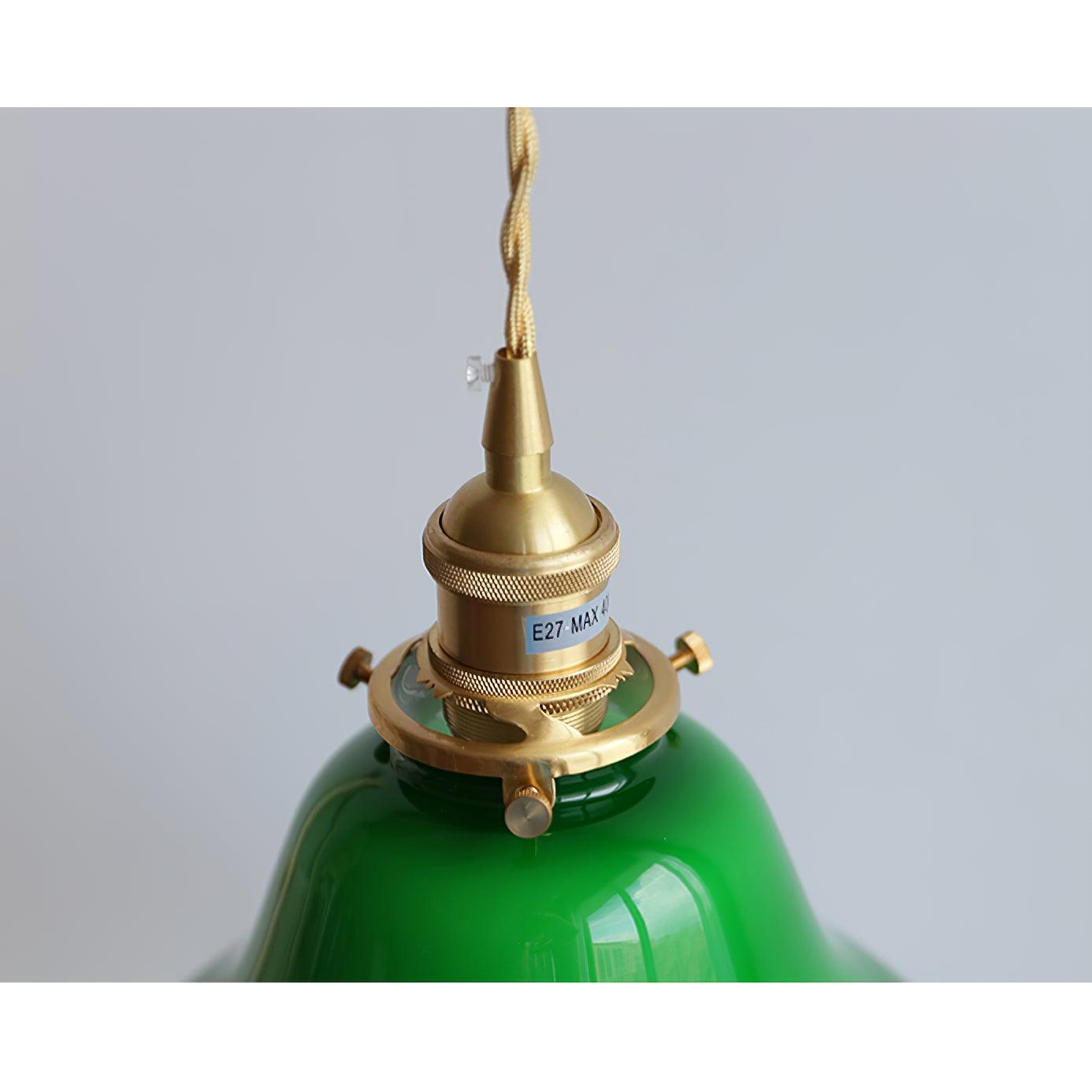 Green Glass Bell Pendant Light with Brass Hardware for Kitchen and Dining Room