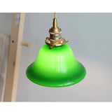 Green Glass Bell Pendant Light with Brass Hardware for Kitchen and Dining Room