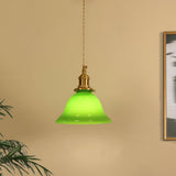 Green Glass Bell Pendant Light with Brass Hardware for Kitchen and Dining Room