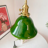 Green Glass Bell Pendant Light with Brass Hardware for Kitchen and Dining Room