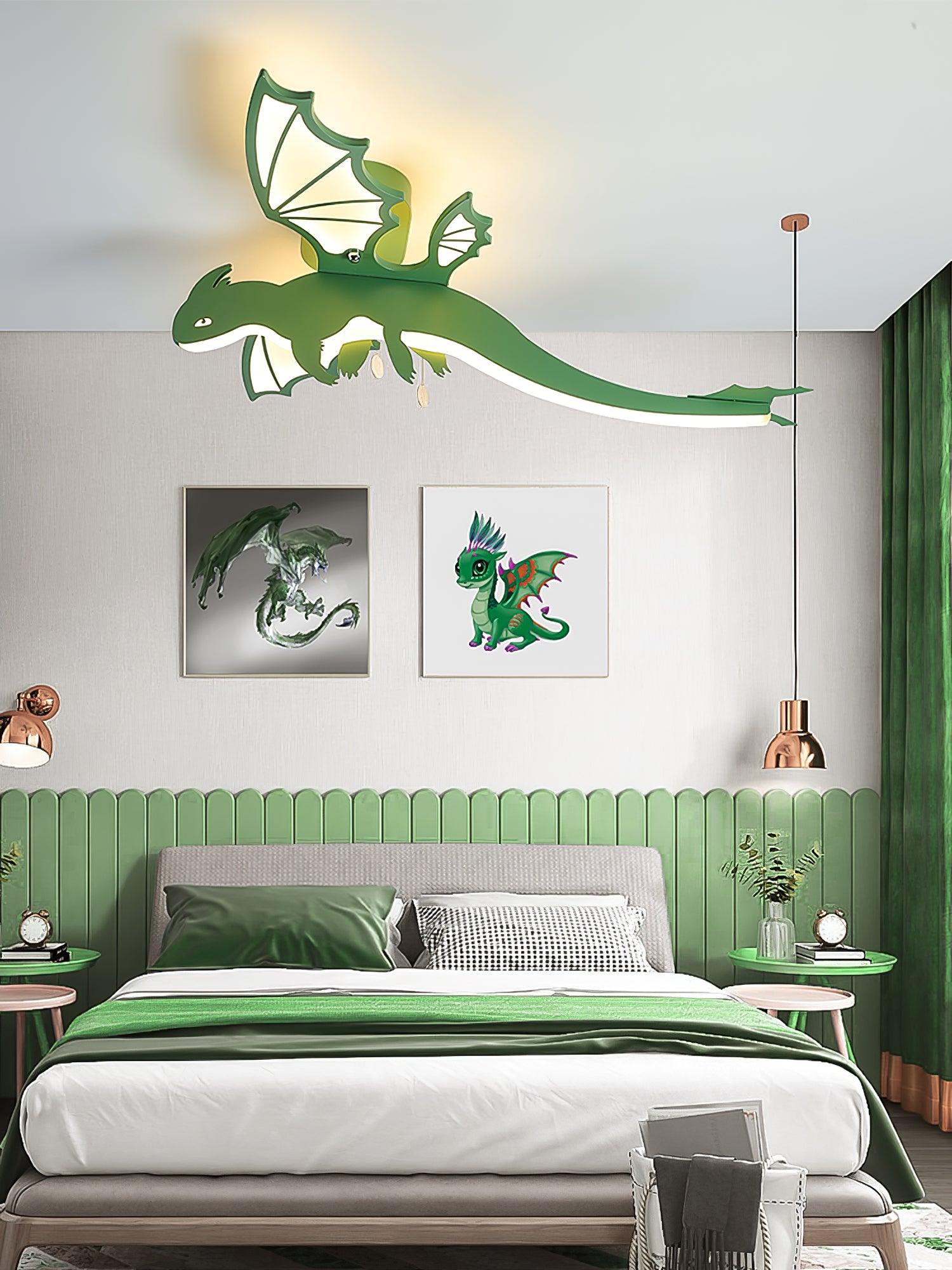 Modern Green Dinosaur Cartoon LED Ceiling Light for Childrens Room Decor