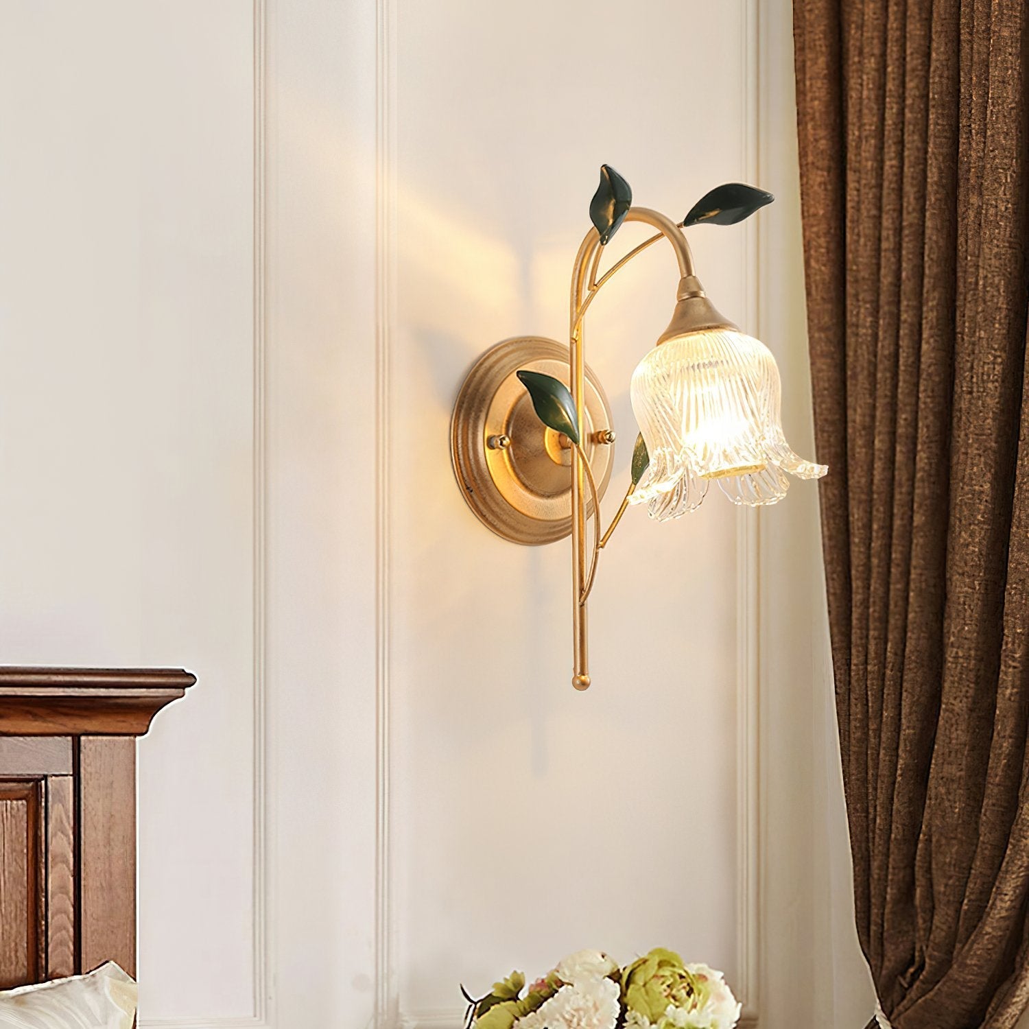elegant-green-leaf-floral-sconce-wall-light-with-glass-petal-and-crystal-accents