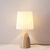 Gusnow Modern Yellow Travertine Table Lamp with Elegant Fabric Shade for Bedroom Bedside