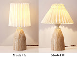 Gusnow Modern Yellow Travertine Table Lamp with Elegant Fabric Shade for Bedroom Bedside