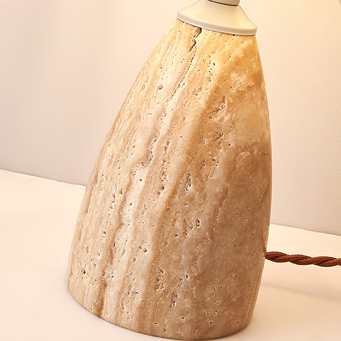 Gusnow Modern Yellow Travertine Table Lamp with Elegant Fabric Shade for Bedroom Bedside