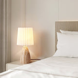 Gusnow Modern Yellow Travertine Table Lamp with Elegant Fabric Shade for Bedroom Bedside