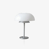 Modern Mushroom Style Glass Table Lamp Bedside Silver Metal and White Glass Lighting