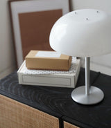 Modern Mushroom Style Glass Table Lamp Bedside Silver Metal and White Glass Lighting