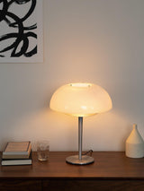 Modern Mushroom Style Glass Table Lamp Bedside Silver Metal and White Glass Lighting