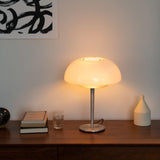 Modern Mushroom Style Glass Table Lamp Bedside Silver Metal and White Glass Lighting