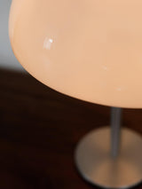 Modern Mushroom Style Glass Table Lamp Bedside Silver Metal and White Glass Lighting