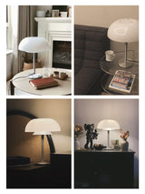 Modern Mushroom Style Glass Table Lamp Bedside Silver Metal and White Glass Lighting