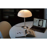 Modern Mushroom Style Glass Table Lamp Bedside Silver Metal and White Glass Lighting