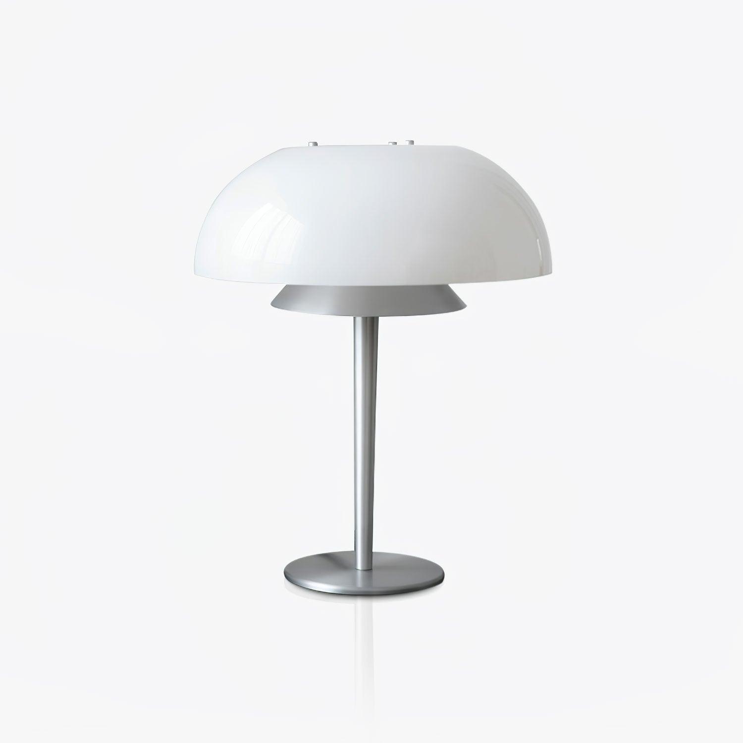 Modern Mushroom Style Glass Table Lamp Bedside Silver Metal and White Glass Lighting