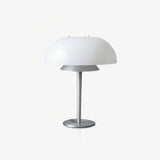 Modern Mushroom Style Glass Table Lamp Bedside Silver Metal and White Glass Lighting