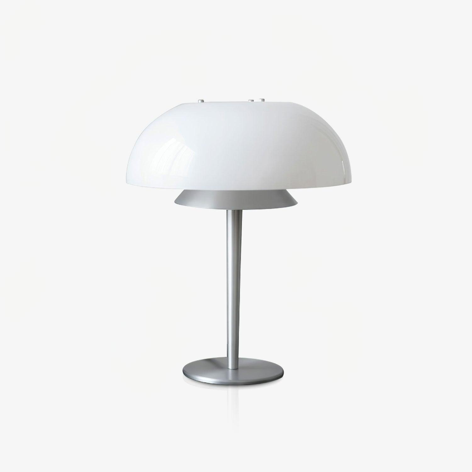 Modern Mushroom Style Glass Table Lamp Bedside Silver Metal and White Glass Lighting