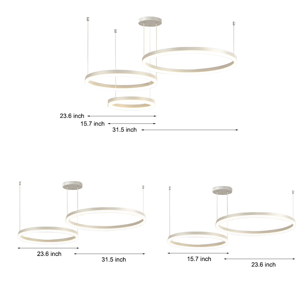 Modern White Circular Rings LED Chandelier with 3 Step Dimming and Adjustable Lighting
