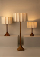 Hakka Modern Oak Wood Table Lamp with Beige Fabric Shade for Bedside Lighting