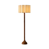 Hakka Modern Walnut Wood Standing Floor Lamp with Beige Fabric Shade