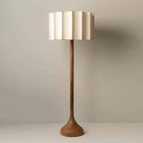 Hakka Modern Walnut Wood Standing Floor Lamp with Beige Fabric Shade