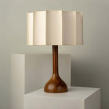 Hakka Modern Oak Wood Table Lamp with Beige Fabric Shade for Bedside Lighting
