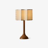 Hakka Modern Oak Wood Table Lamp with Beige Fabric Shade for Bedside Lighting