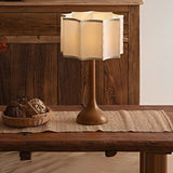 Hakka Modern Oak Wood Table Lamp with Beige Fabric Shade for Bedside Lighting