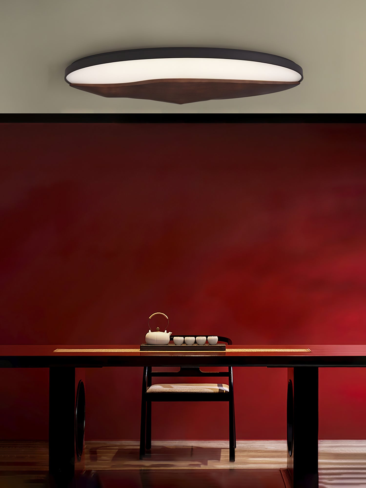 Minimalist Mountain Peak LED Flush Mount Ceiling Light with Wood Base and Acrylic Shade