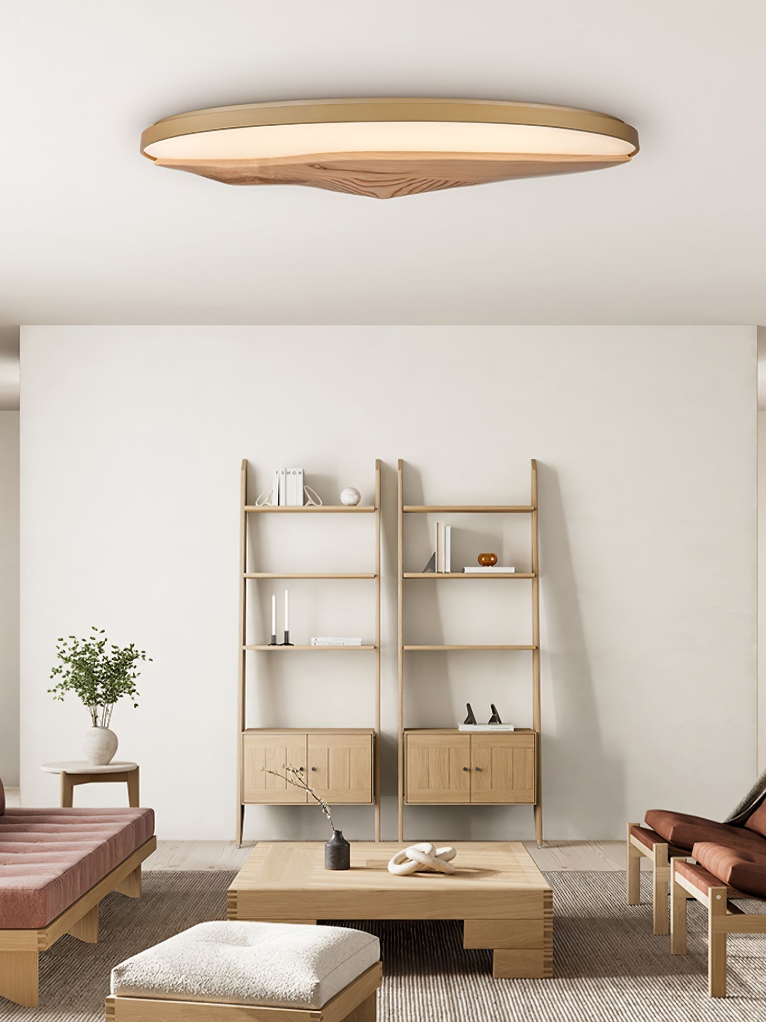 Minimalist Mountain Peak LED Flush Mount Ceiling Light with Wood Base and Acrylic Shade