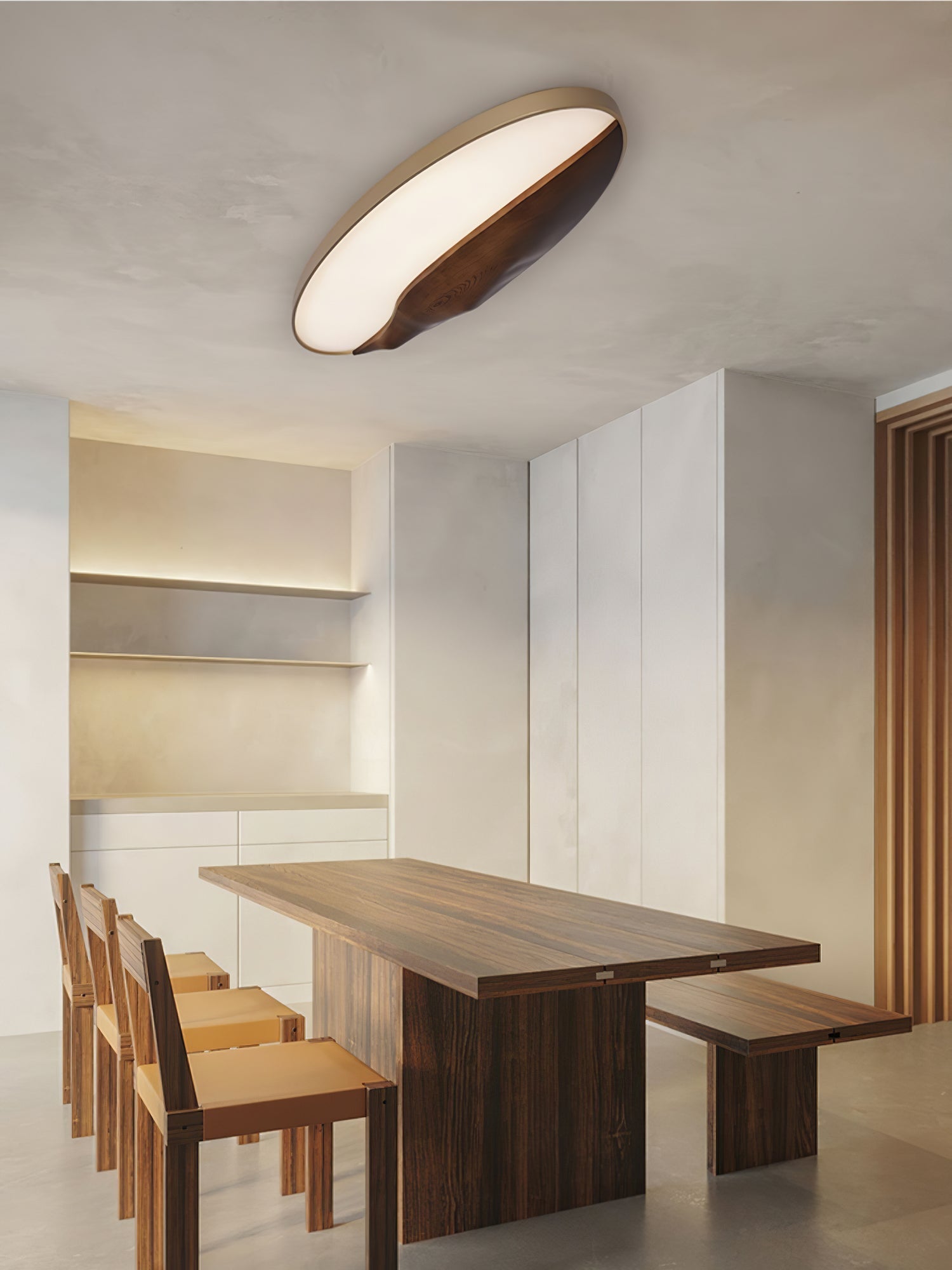 Minimalist Mountain Peak LED Flush Mount Ceiling Light with Wood Base and Acrylic Shade