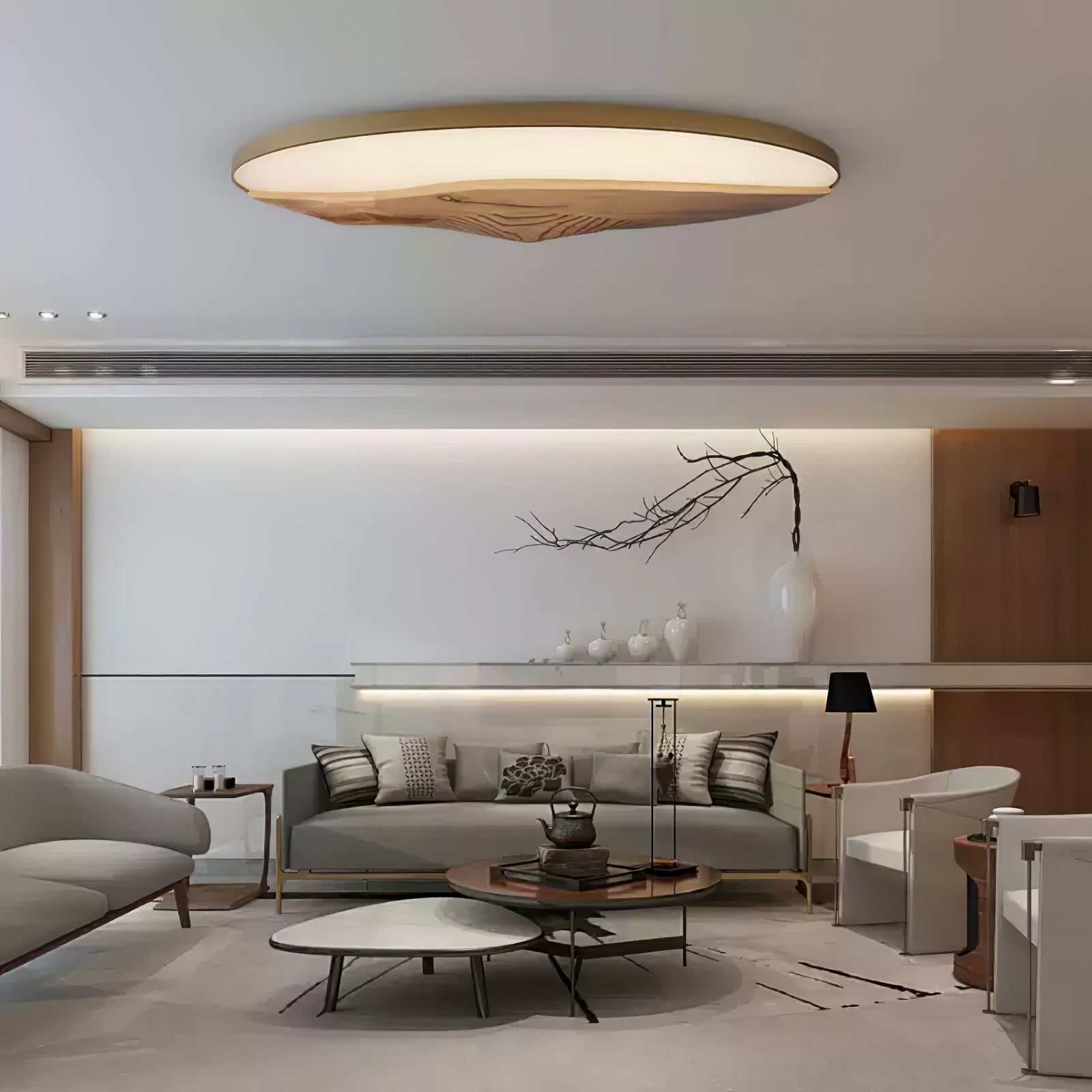 Minimalist Mountain Peak LED Flush Mount Ceiling Light with Wood Base and Acrylic Shade