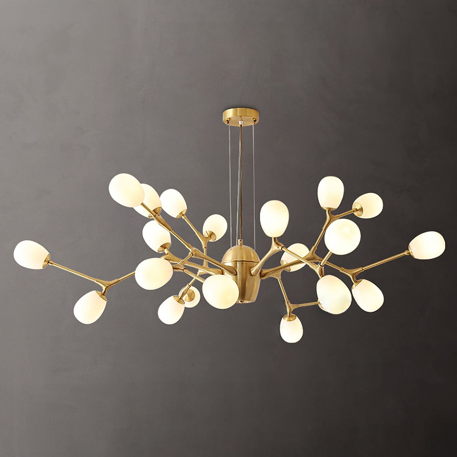modern-brass-chandelier-with-pearl-glass-shades-and-elegant-curved-arms