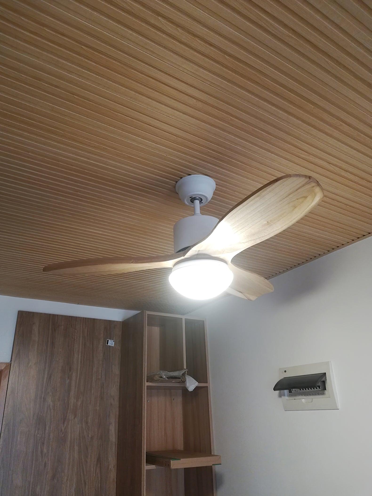 Modern LED Integrated Ceiling Fan with Wood Blades and Remote Control Light
