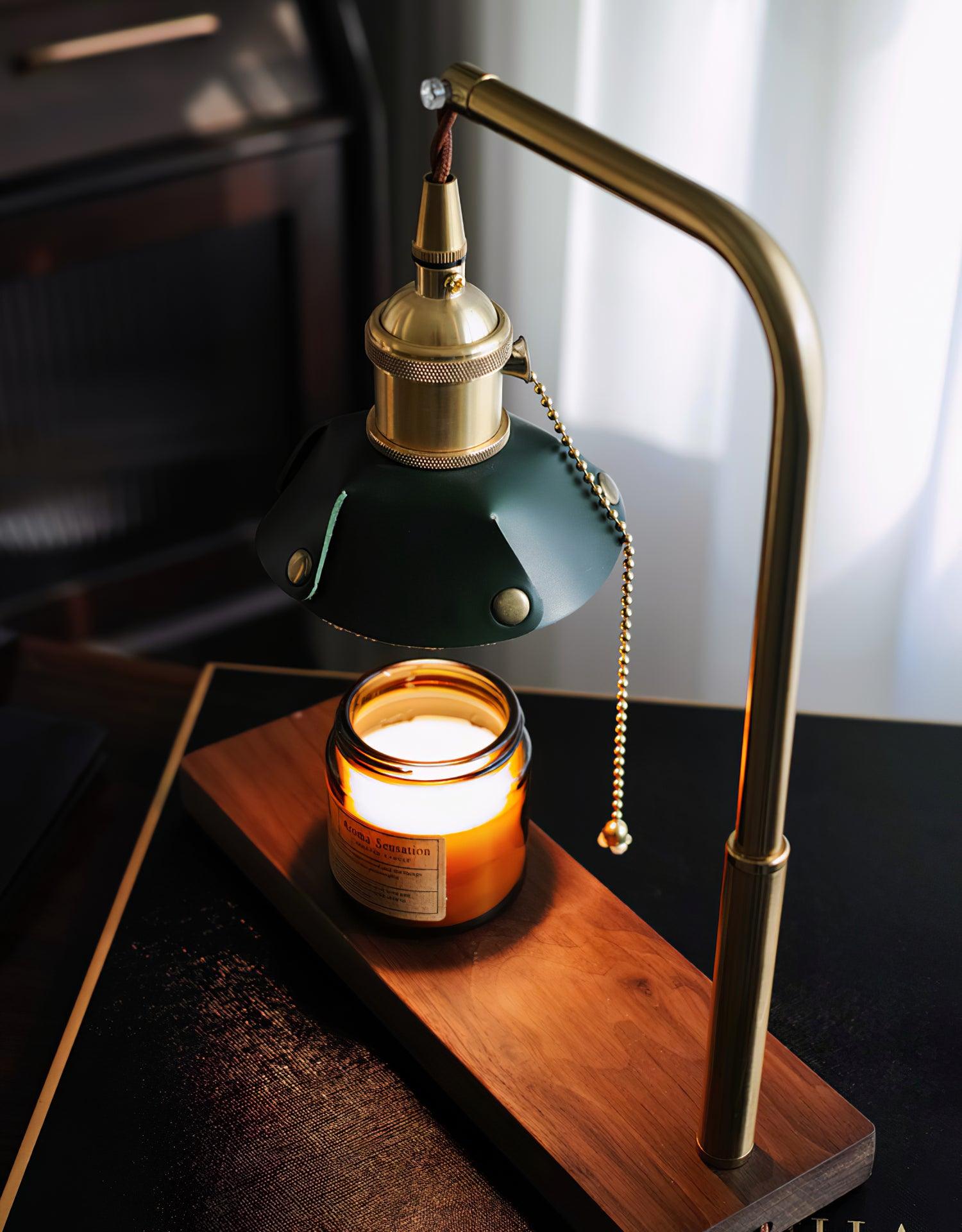 Vintage Wood and Leather Table Lamp Retro Industrial Design for Bedroom and Office