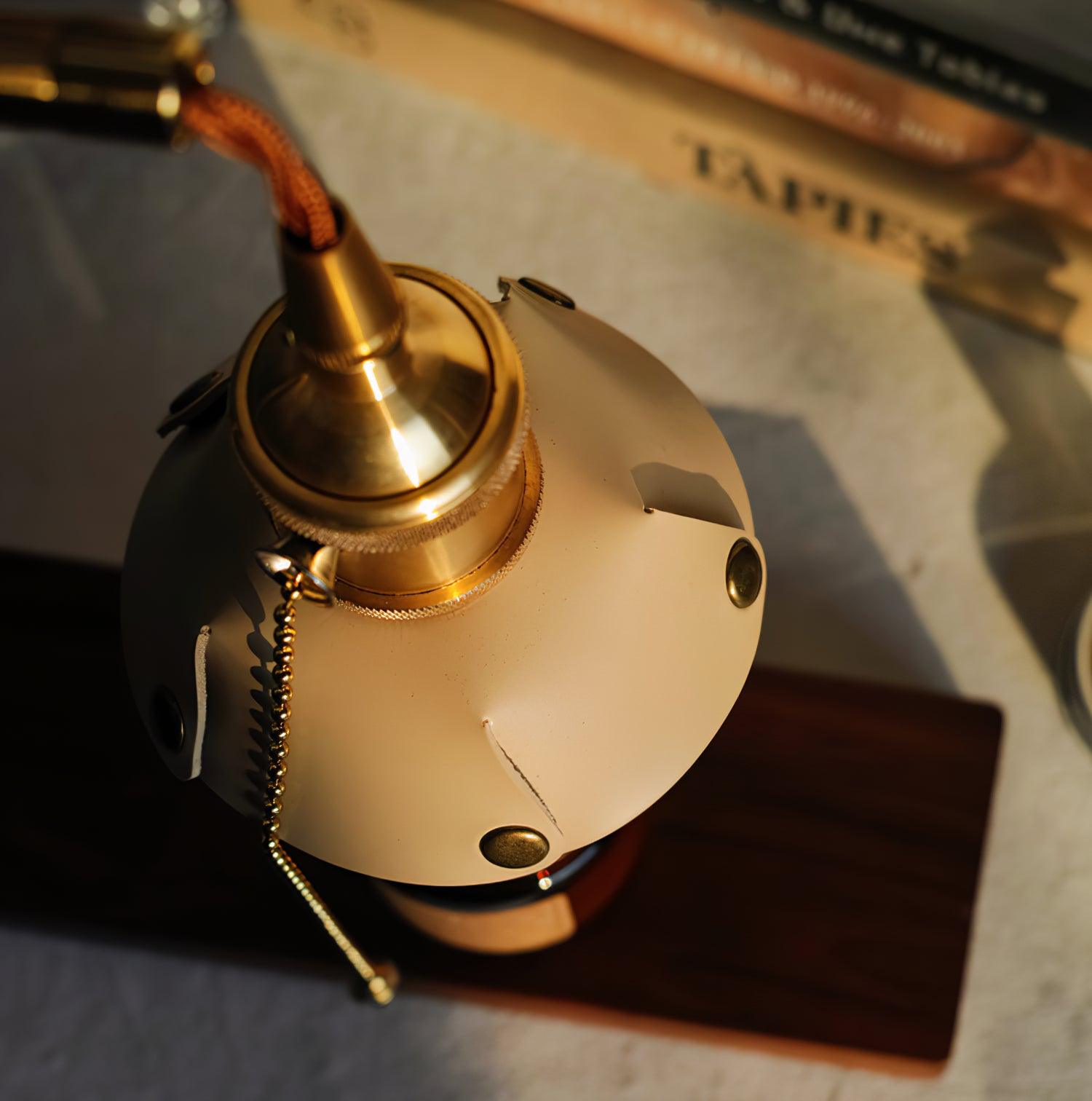 Vintage Wood and Leather Table Lamp Retro Industrial Design for Bedroom and Office