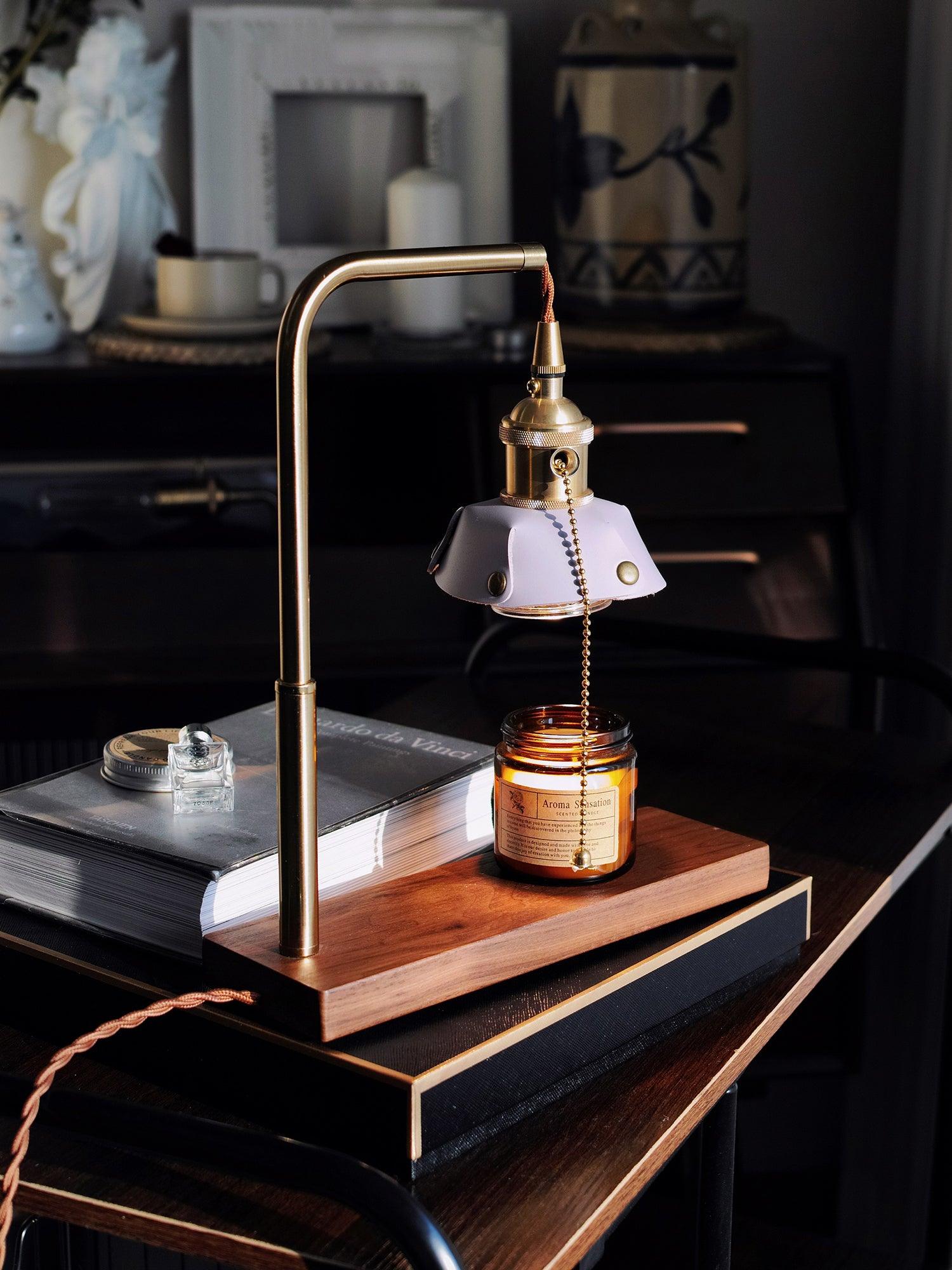 Vintage Wood and Leather Table Lamp Retro Industrial Design for Bedroom and Office