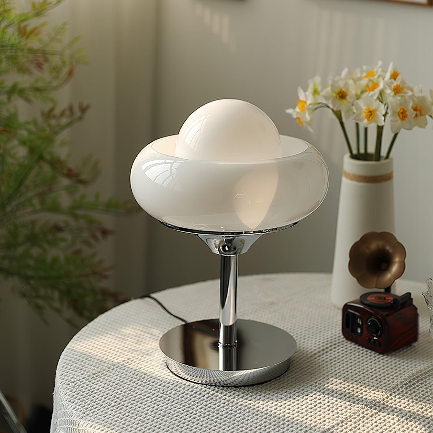 Harvey Chrome Space Age Table Lamp with Glass Globe and Plexiglass Shade