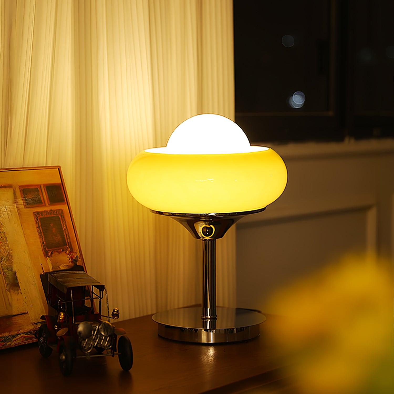 Harvey Chrome Space Age Table Lamp with Glass Globe and Plexiglass Shade