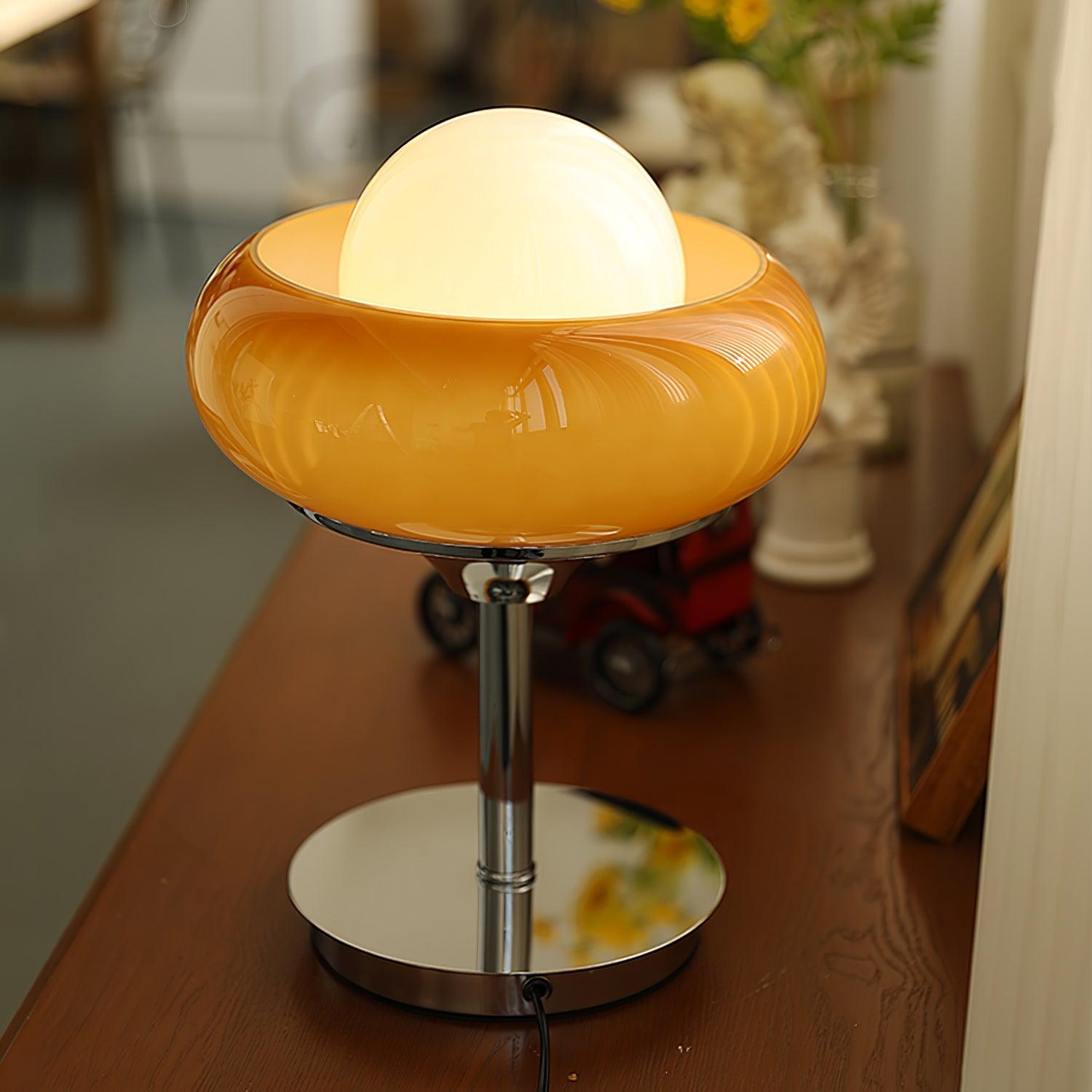 Harvey Chrome Space Age Table Lamp with Glass Globe and Plexiglass Shade