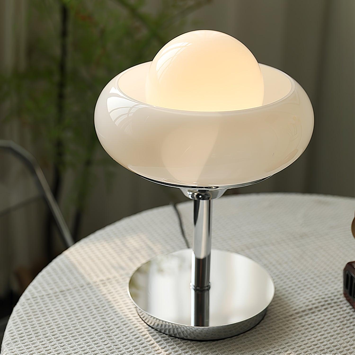 Harvey Chrome Space Age Table Lamp with Glass Globe and Plexiglass Shade