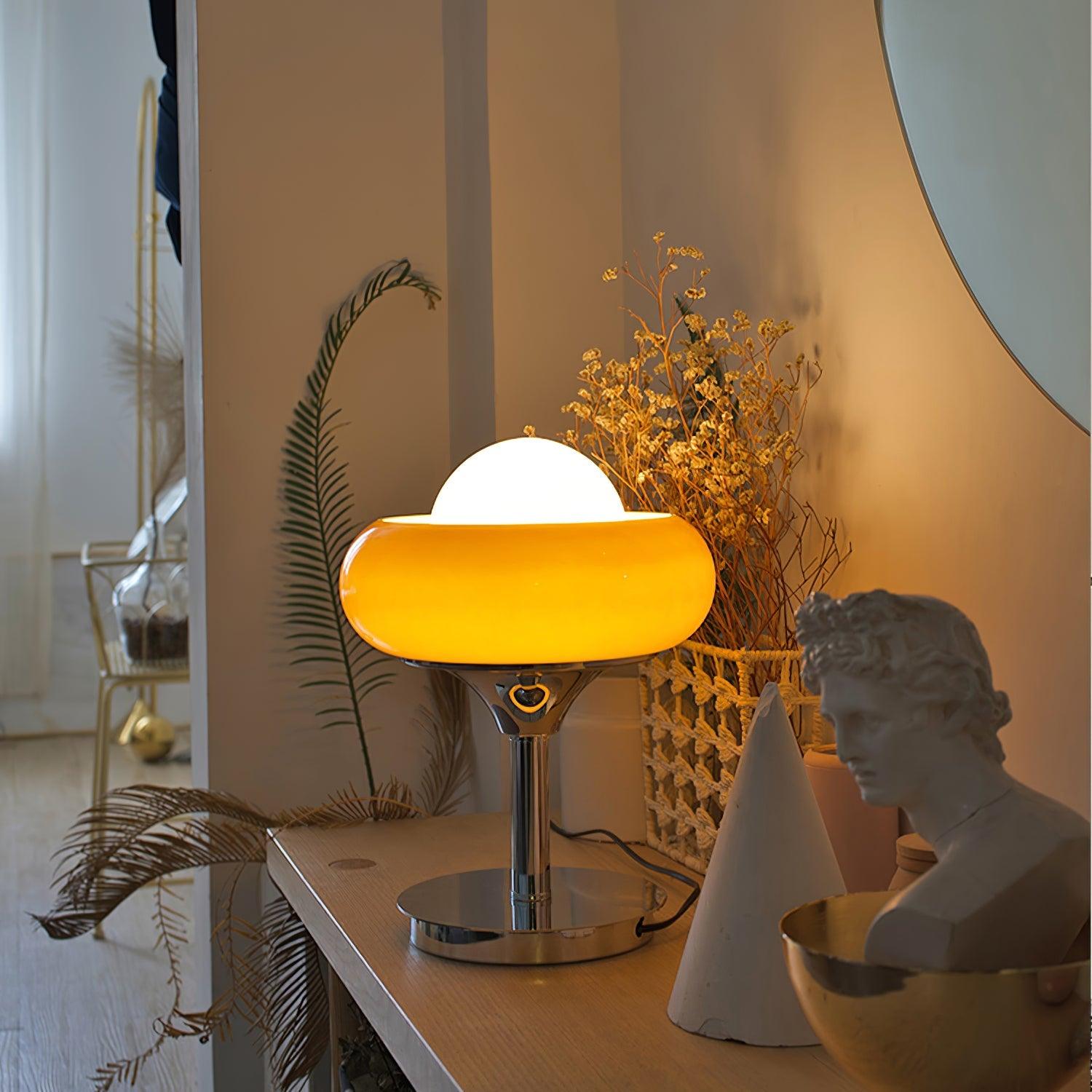 Harvey Chrome Space Age Table Lamp with Glass Globe and Plexiglass Shade